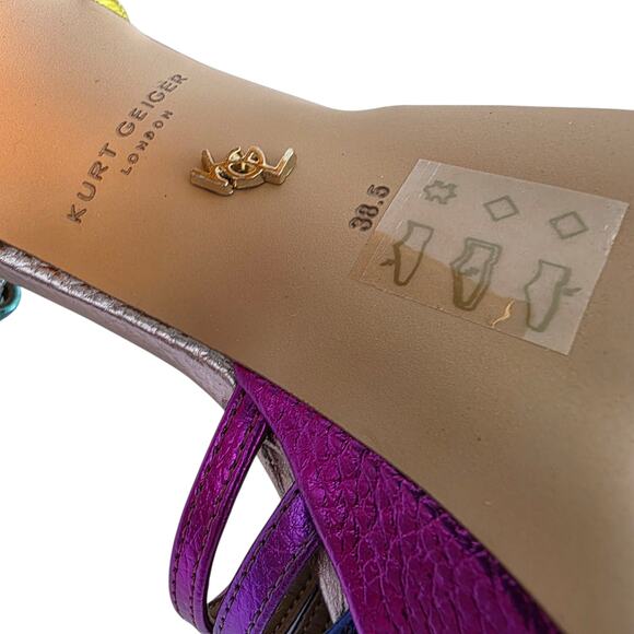 Kurt Geiger Size 8 Pierra Multicolor Rainbow Block Heel Ankle Strap Sandal Heels - Picture 4 of 9